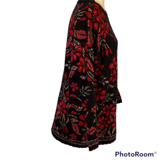 VNT Vintage Dana Scott Poinsettia Womens Large Christmas Sweater Oversized Retro - Picture 4 of 9